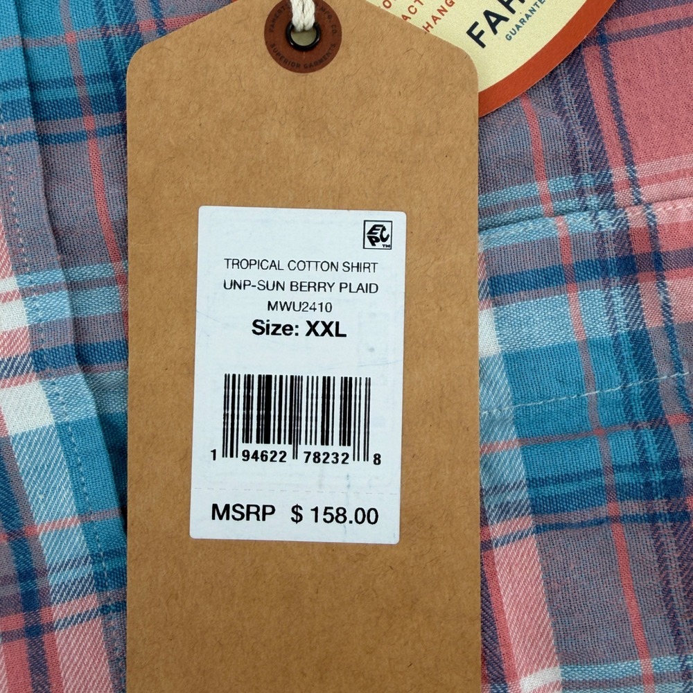 $158 NEW Faherty Brand Sun Berry Plaid Tropical Cotton Shirt XXL Pink Blue - Picture 4 of 9